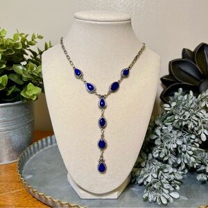 925 Sterling Silver Lapis Lazuli Lariat Necklace Southwestern Drop Necklace